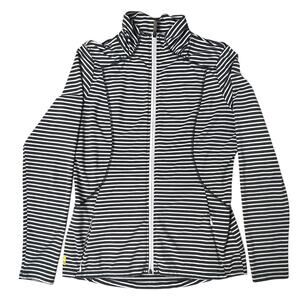 Lole Women's Sz L Gray White Stripe Full Zip Cardigan Activewear Stretch UPF 50